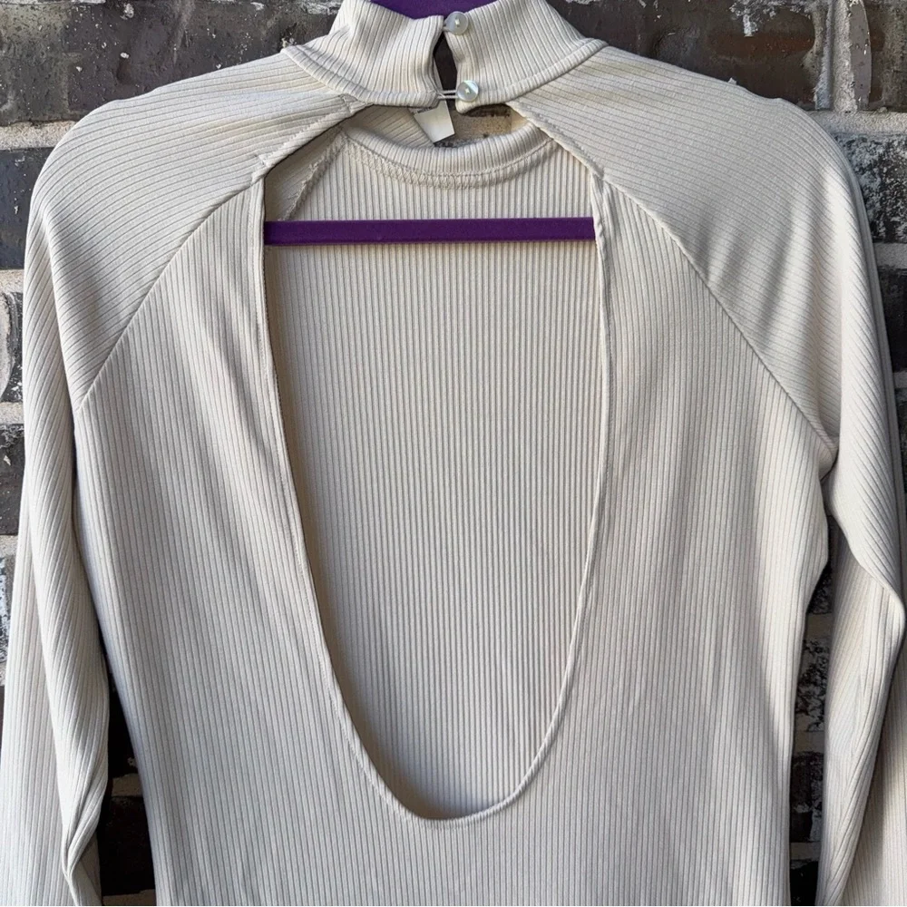 NWT Forever 21 Beige Ribbed Knit Keyhole Mock Neck Long Sleeve Midi Dress sz XL